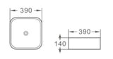 BA390 – 390x390x140mm Above Countertop Basin – alternate view