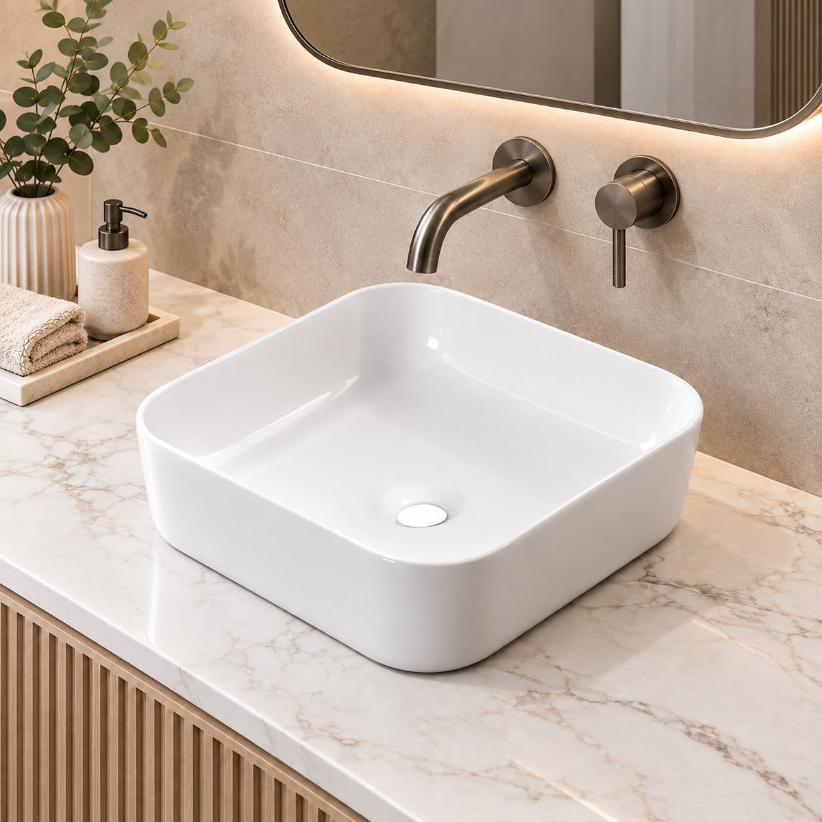 390mm Square Gloss White Above Counter Basin - 390x390x140mm