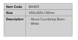 BA455 – 455x325x135mm Above Countertop Basin – detail view