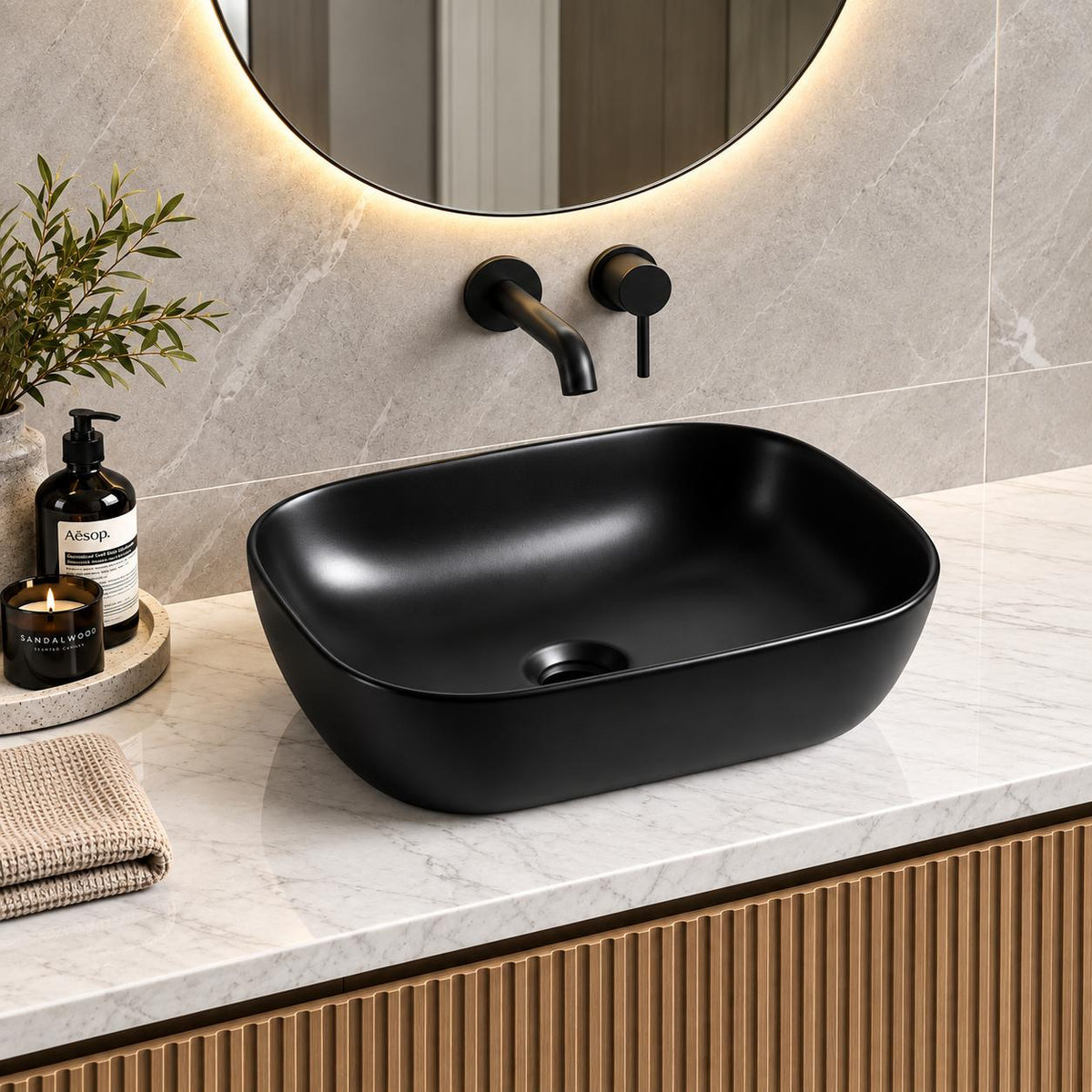 455mm Rectangular Matte Black Above Counter Basin 455x325x135mm