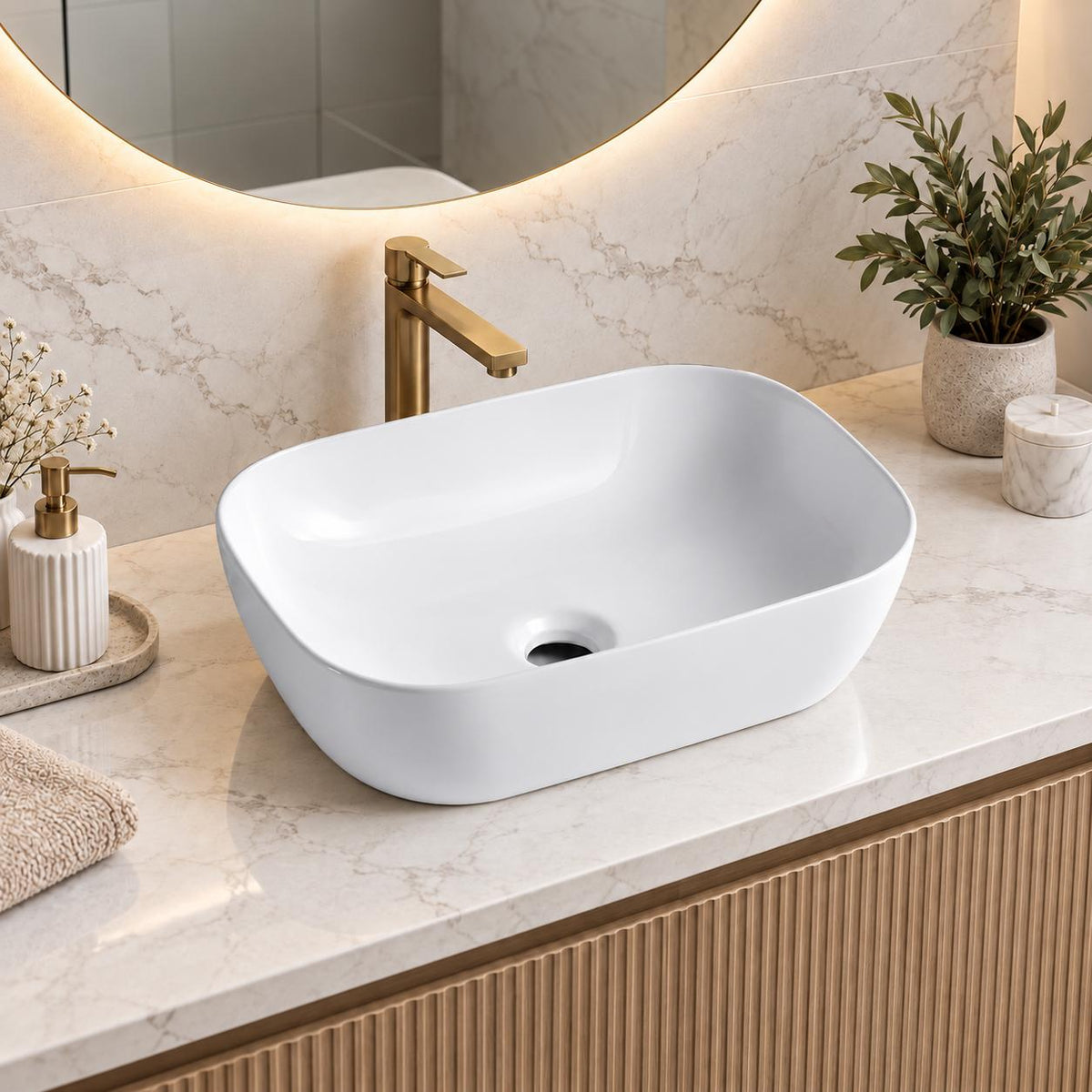 455mm Rectangular Gloss White Above Counter Basin 455x325x135mm