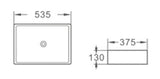 BA535 – 535x375x130mm Above Countertop Basin – alternate view