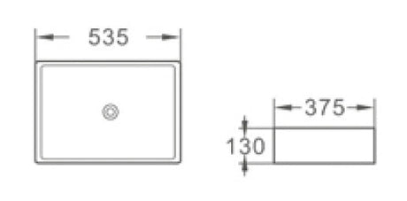 BA535 – 535x375x130mm Above Countertop Basin – alternate view