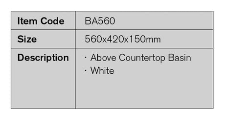 BA560 – 560x420x150mm Above Countertop Basin – detail view