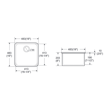 483x483x203mm Undermount Fireclay Butler Single Bowl Farmhouse Sink – detail view