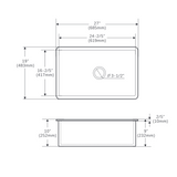 685X483X254mm Undermount Fireclay Butler Single Bowl Kitchen Sink – detail view