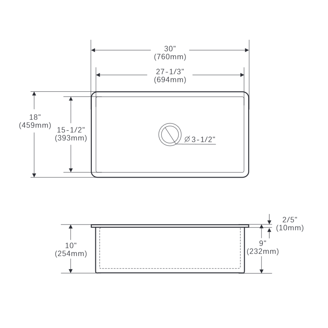760x459x254mm Undermount Fireclay Butler Single Bowl Sink – alternate view