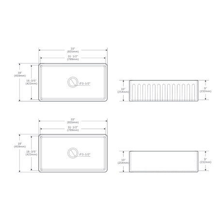 835x508x254mm Undermount Fireclay Butler Single Bowl Kitchen Sink – view 4