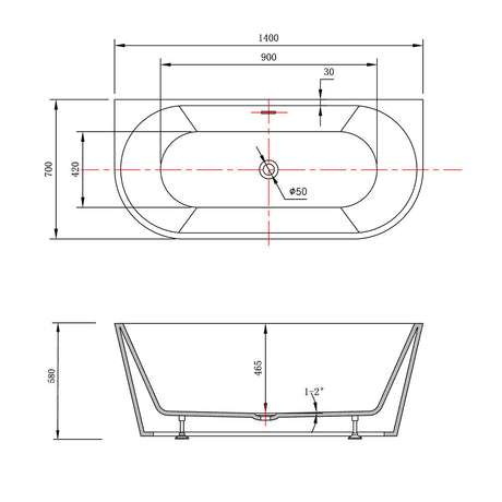 Berlin Back-To-Wall Gloss White Freestanding Bath - 1400mm – view 4