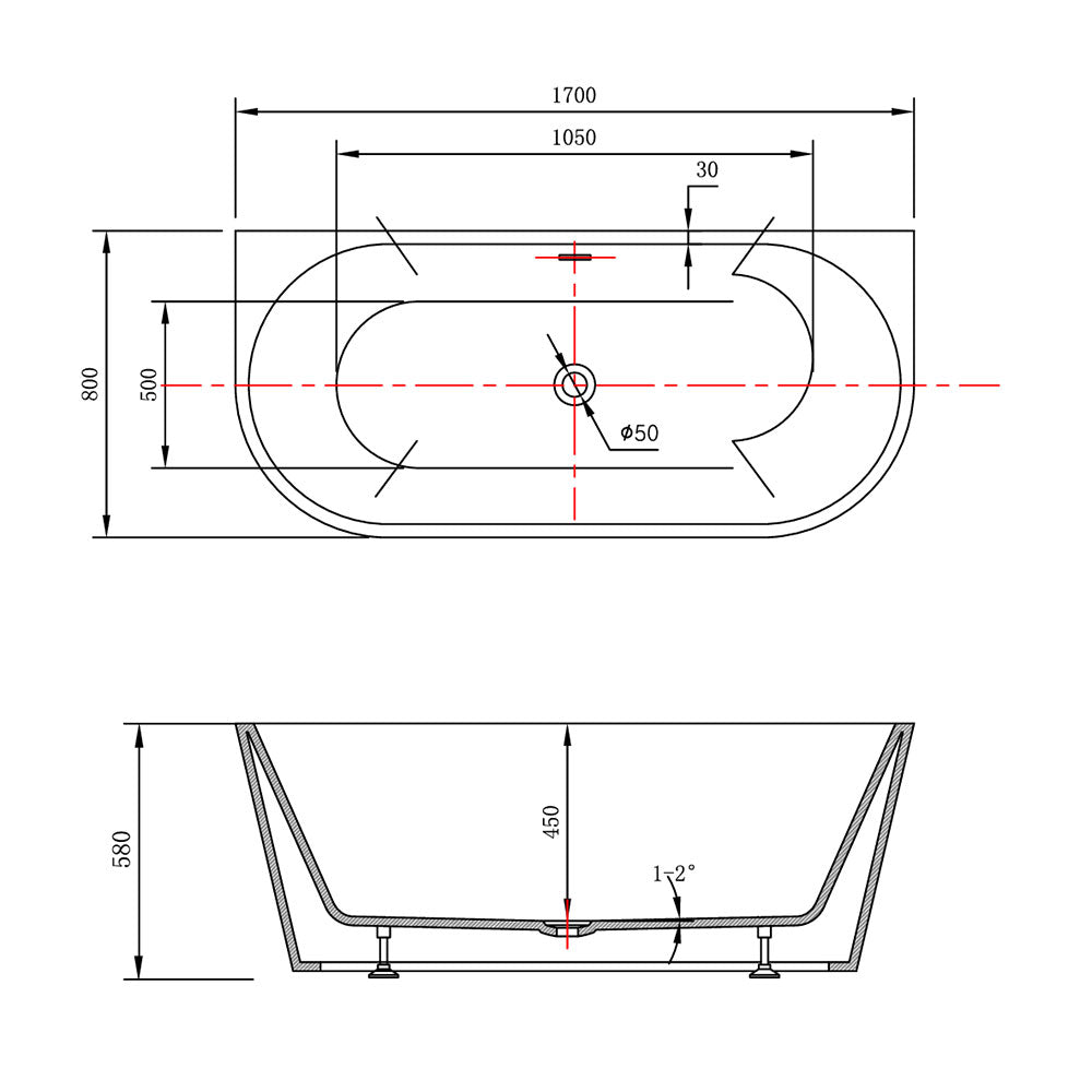 Berlin Back-To-Wall Gloss White Freestanding Bath - 1700mm – view 4