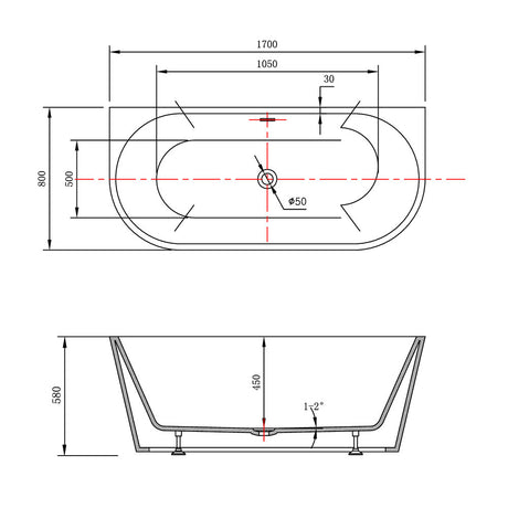 Berlin Back-To-Wall Gloss White Freestanding Bath - 1700mm – view 4