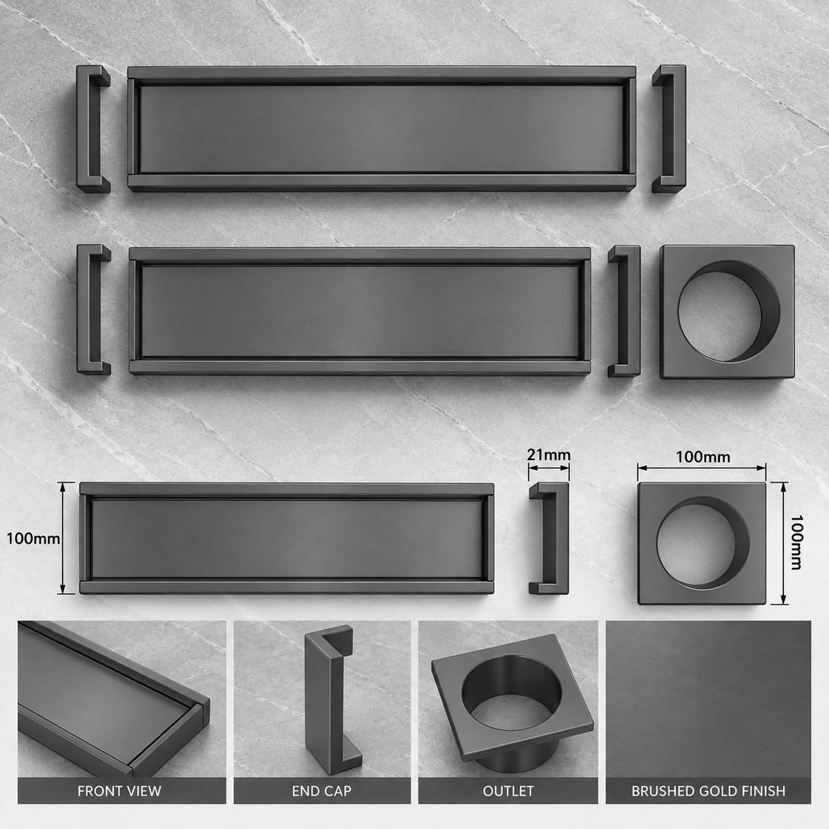 Aluminium Tile Insert Shower Drain – Gun Metal