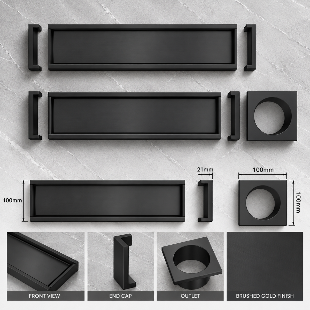 Aluminium Tile Insert Shower Drain – Matte Black
