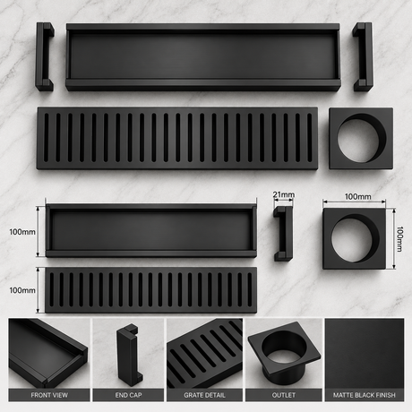 Aluminium Slotted Shower Drain - Matte Black