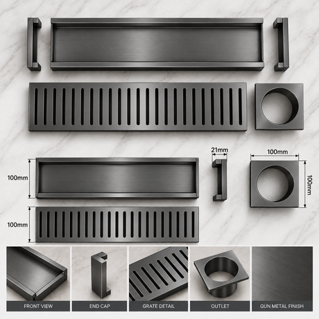 Aluminium Slotted Shower Drain - Gun Metal