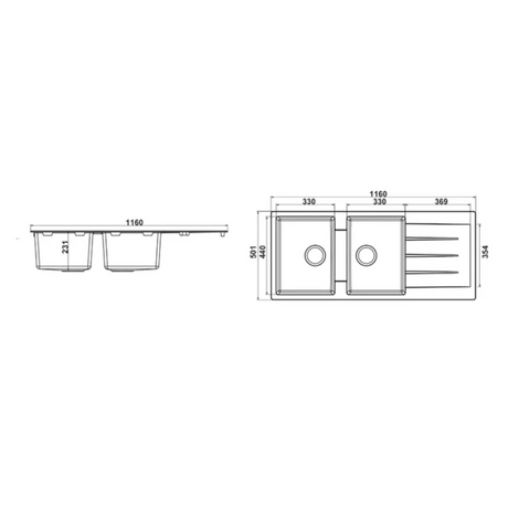 Granite Double Bowl Drainer Kitchen Sink D1160-BK – ISTONE – view 5