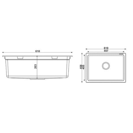 610mm Single Bowl White Granite Sink - 610 x 458 x 203mm