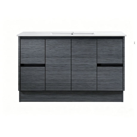 DM1200-KB - 1200x460x880mm Dark Oak MDF Kickboard Vanity with Ceramic Basin