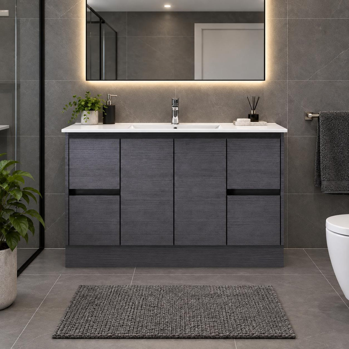 Georgia 1200mm Dark Oak Vanity on Kickboard - 1200x460x880mm