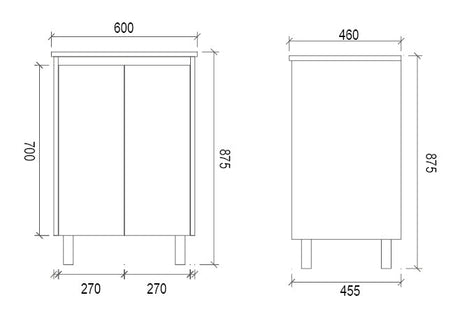 DM600 - 600x460x875mm Veneer Vanity with Ceramic Basin – alternate view