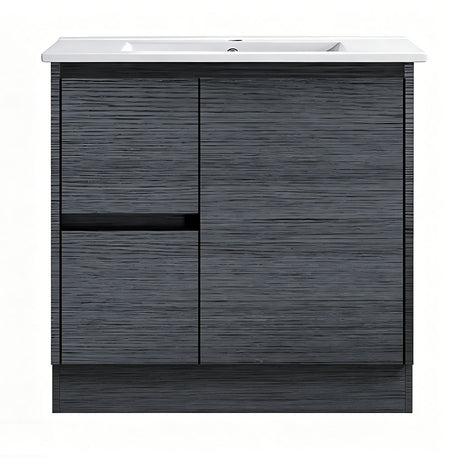 DM750L-KB - 750x460x880mm Dark Oak MDF Kickboard Vanity with Ceramic Basin