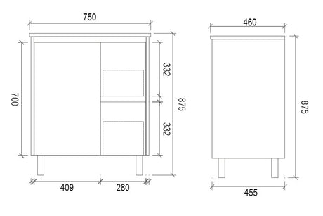 DM750R - 750x460x875mm Veneer Vanity with Ceramic Basin – alternate view