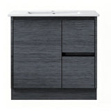 DM750R-KB - 750x460x880mm Dark Oak MDF Kickboard Vanity with Ceramic Basin