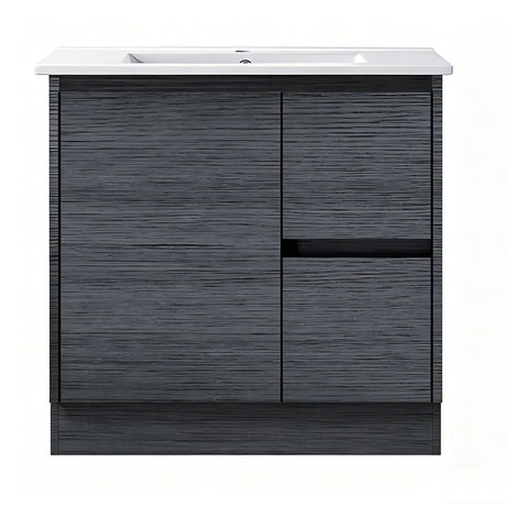 DM750R-KB - 750x460x880mm Dark Oak MDF Kickboard Vanity with Ceramic Basin