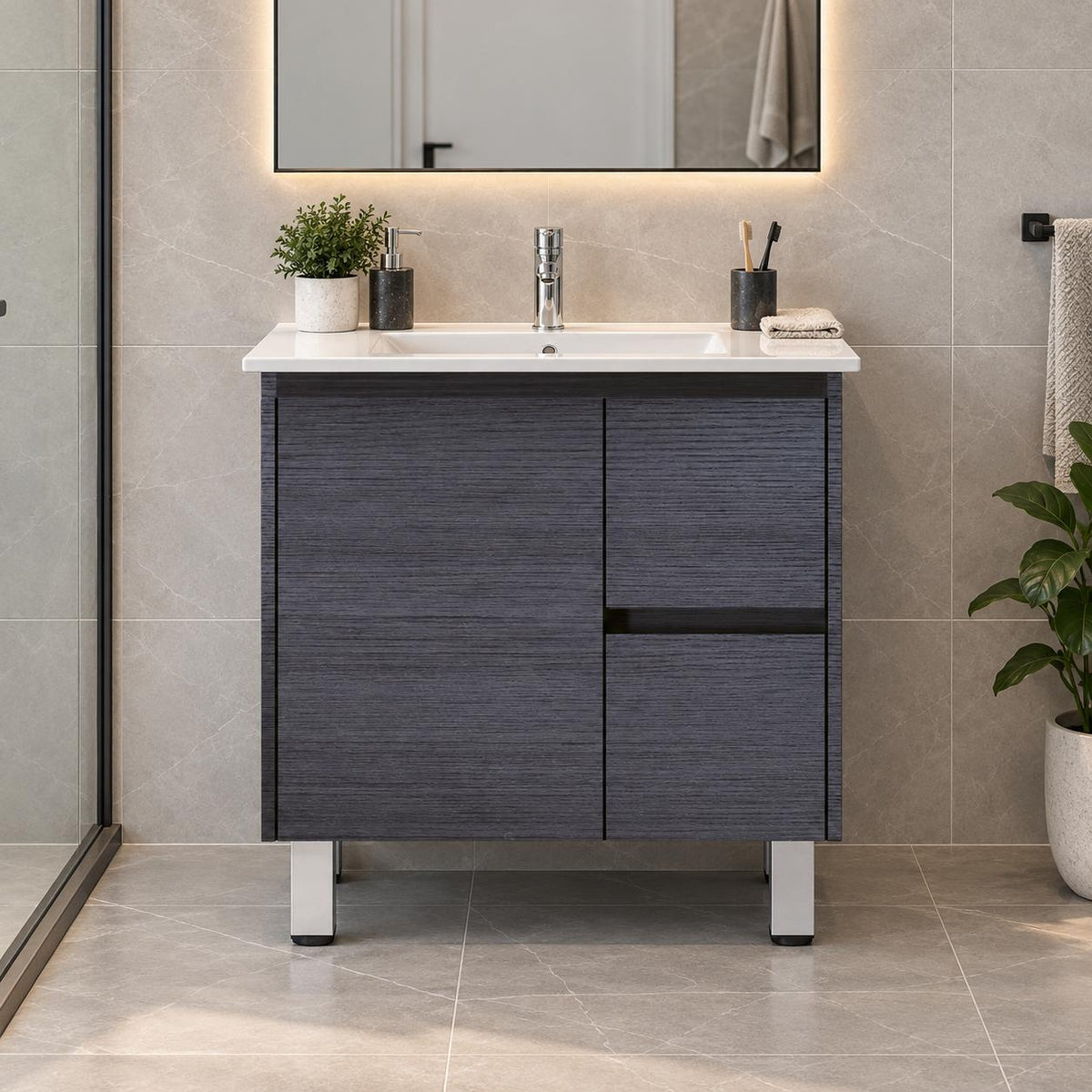 Georgia 750mm Dark Oak Vanity Right Hand Drawers on Legs - 750x460x875mm
