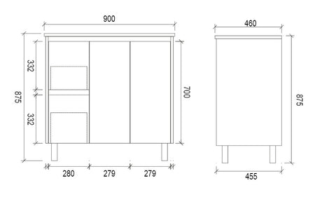 DM900L - 900x460x875mm Veneer Vanity with Ceramic Basin – alternate view