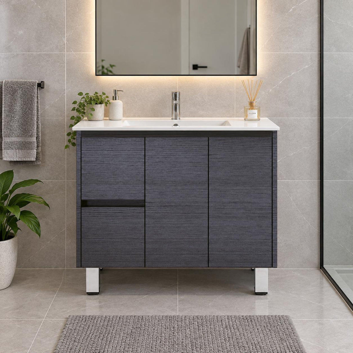 Georgia 900mm Dark Oak Vanity Left Hand Drawers on Legs - 900x460x875mm