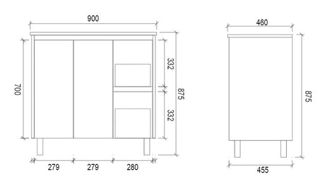 DM900R - 900x460x875mm Veneer Vanity with Ceramic Basin – alternate view