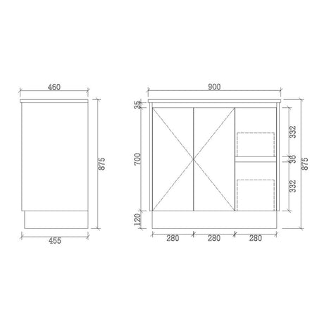 DM900R-KB - 900x460x880mm Dark Oak MDF Kickboard Vanity with Ceramic Basin – alternate view