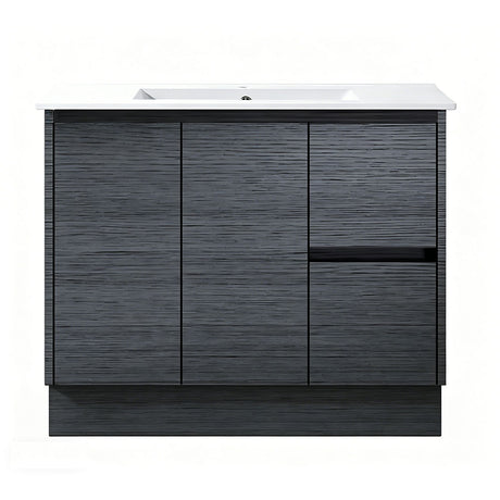DM900R-KB - 900x460x880mm Dark Oak MDF Kickboard Vanity with Ceramic Basin