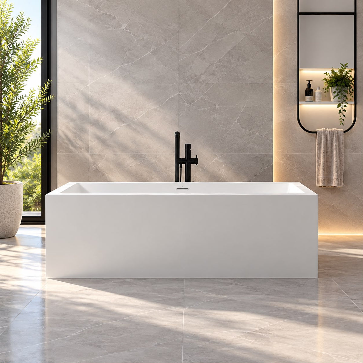 Multi fit Round Back to Wall Corner Gloss White Freestanding Bath - 1700mm