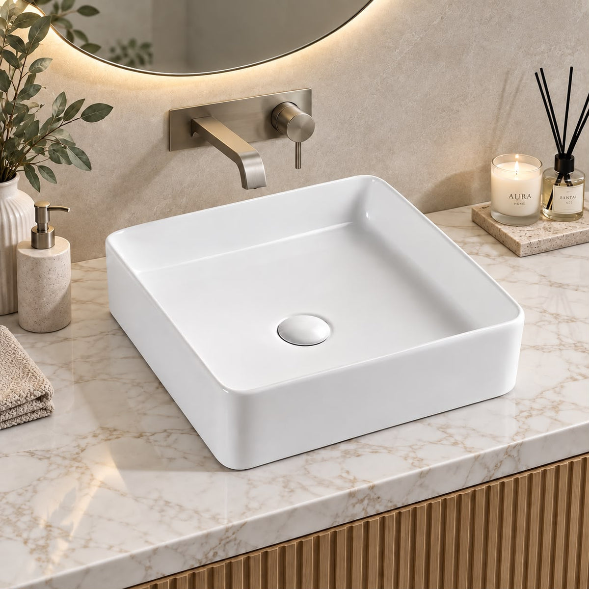 360mm Square Gloss White Above Counter Basin - 360x360x110mm