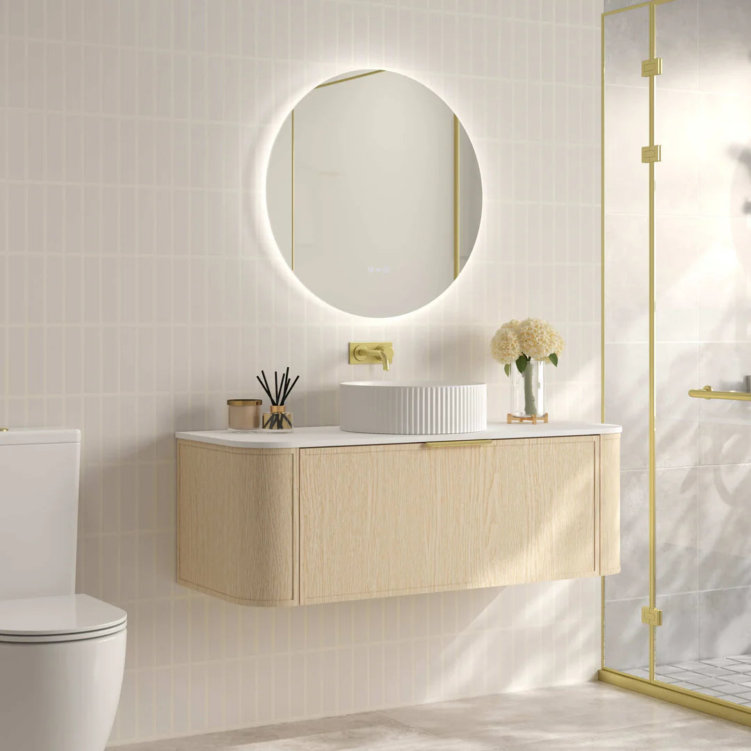 Elva 1200mm Natural Oak Wall Hung Vanity Single Bowl - 1200x455x390