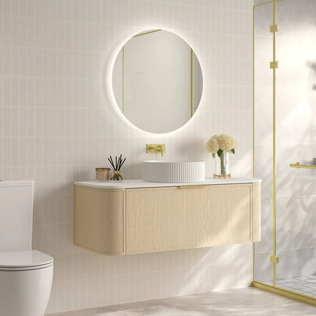 Elva 1200mm Natural Oak Wall Hung Vanity Single Bowl - 1200x455x390