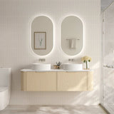 Elva 1500mm Natural Oak Wall Hung Vanity Double Bowl - 1500x455x390