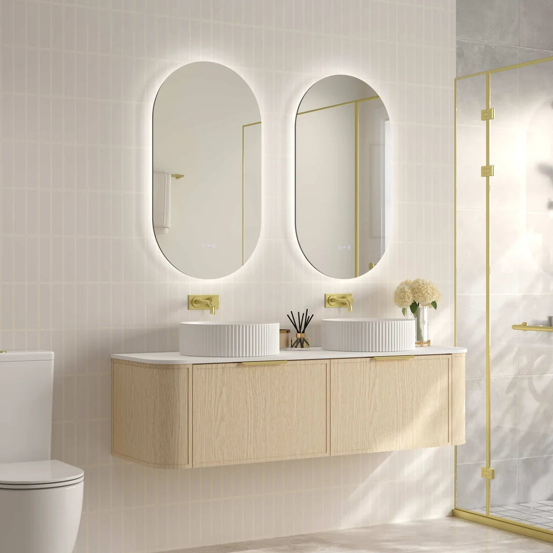 Elva 1500mm Natural Oak Wall Hung Vanity Double Bowl - 1500x455x390