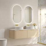 Elva 1500mm Natural Oak Wall Hung Vanity Double Bowl - 1500x455x390
