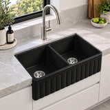 Fireclay Butler Sink Double Bowl Farmhouse Matte Black  - 835x508x254mm
