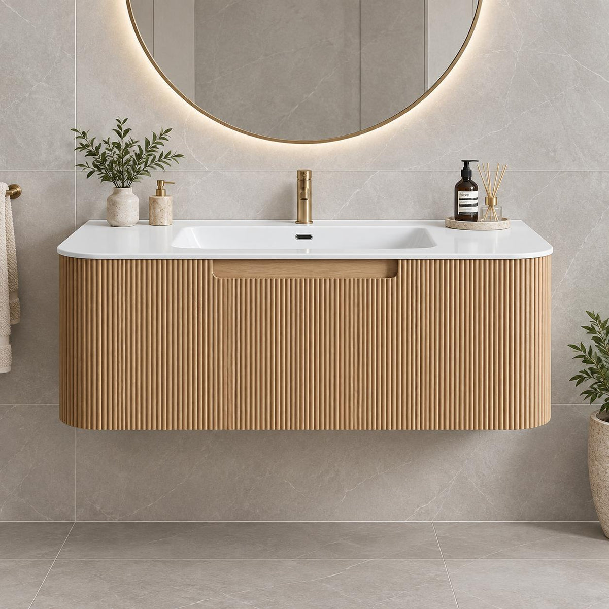 Jackson 1200mm Natural Oak Fluted Wall Hung Vanity Draw Only - 1200x460x420mm