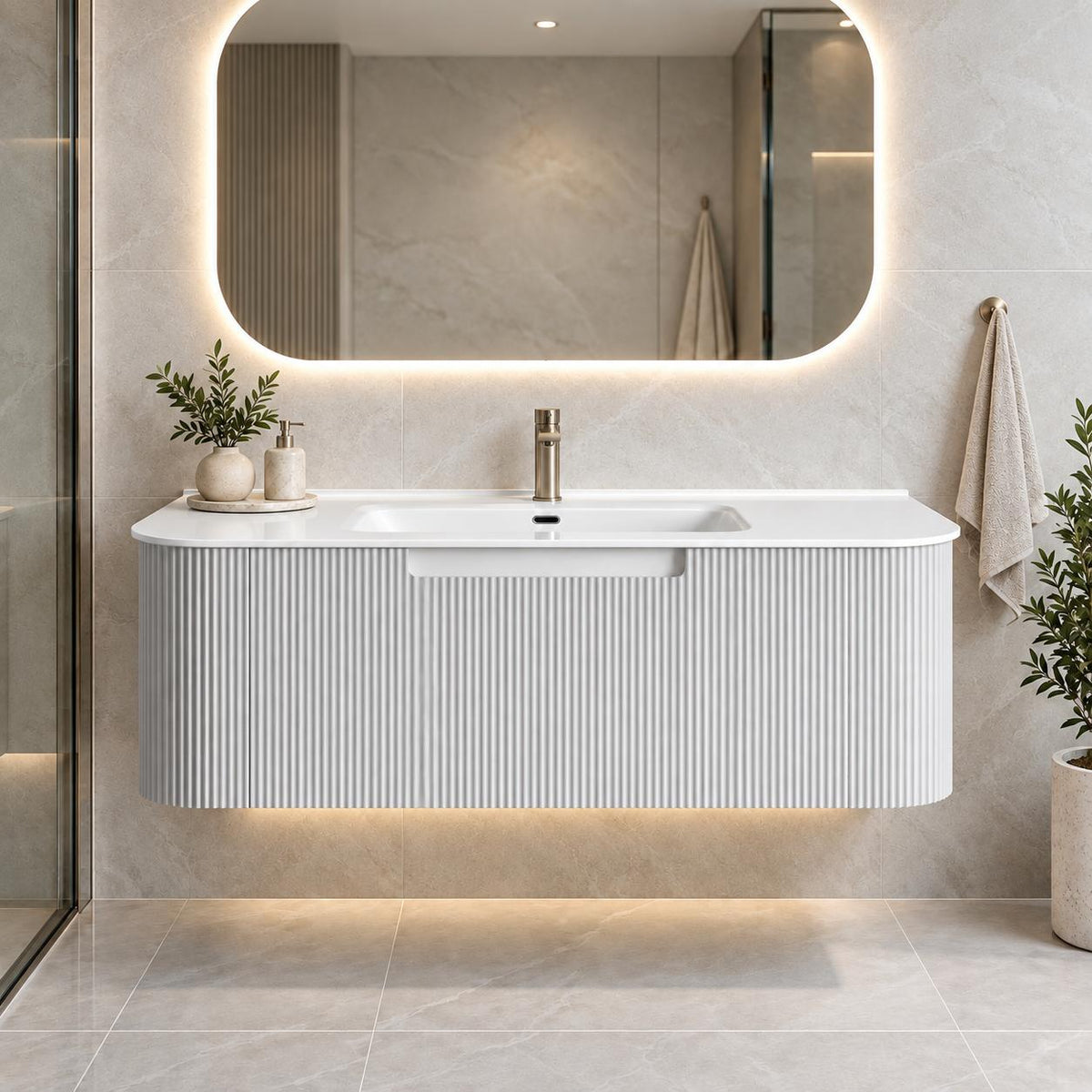 Jackson 1200mm Matte White Fluted Wall Hung Vanity Draw Only - 1200x460x420mm