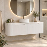 Jackson 1500mm Matte White Fluted Wall Hung Vanity Draw Only - 1500x460x420mm