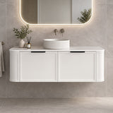 Whitney 1500mm Curved Shaker Door Vanity Wall Hung Matte White - 1500x460x420mm