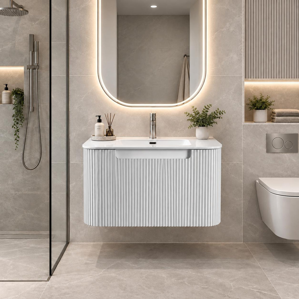 Jackson 600mm Matte White Fluted Wall Hung Vanity Draw Only - 600x460x420mm