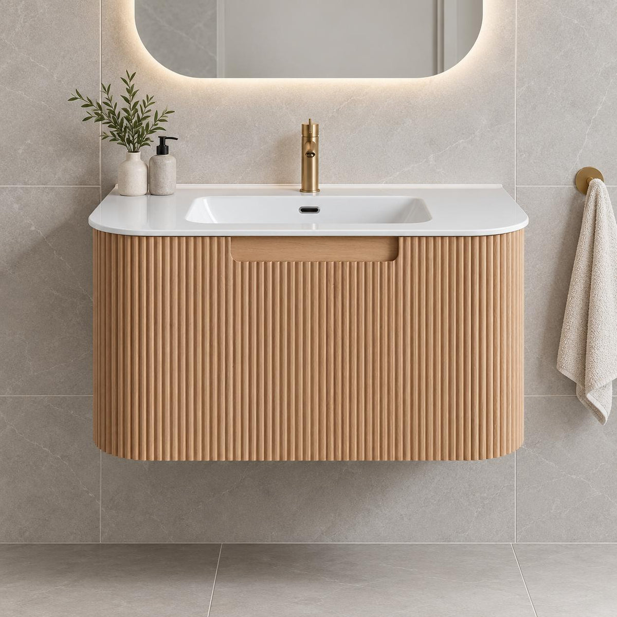 Jackson 900mm Natural Oak Fluted Wall Hung Vanity Draw Only - 900x460x420mm