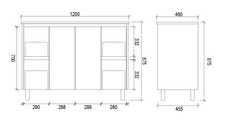 FP1200 - 1200x460x875mm High Gloss Polyurethane Vanity with Ceramic Basin – alternate view
