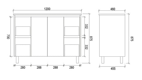 FP1200 - 1200x460x875mm High Gloss Polyurethane Vanity with Ceramic Basin – alternate view